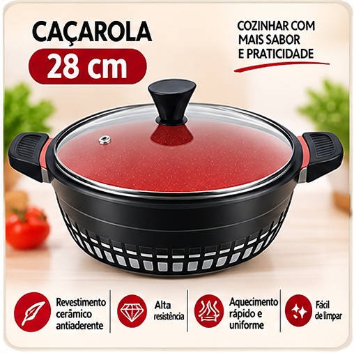 Kit de Panelas Aurora Premium — Preto e vermelho
