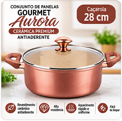 Kit de Panelas Aurora Premium — Rosa bronze